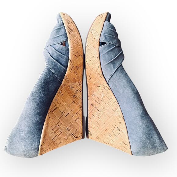 Sofft Olwen Women's Iris Blue Suede Open Toe Cork Platform Wedge Sandal Size 11M - Picture 7 of 15